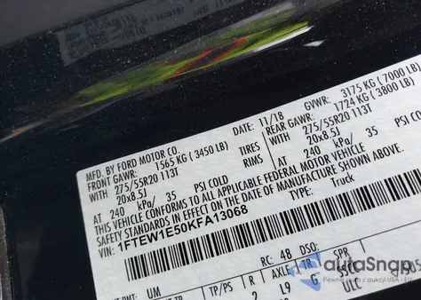 2019 Ford F-150 Xlt from USA, damaged, VIN 1FTEW1E50KFA13068